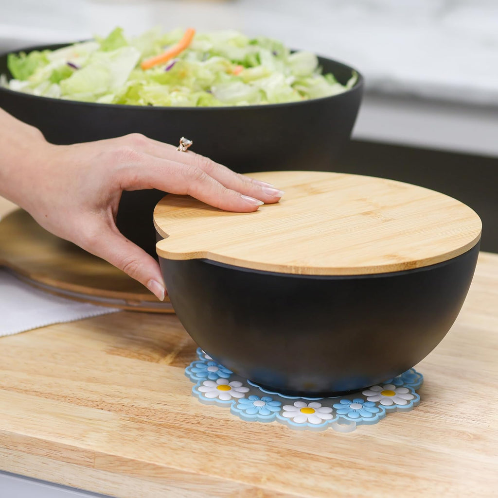 3 Piece Bamboo Fiber Nesting Mixing Bowl Set with Lids S369158
