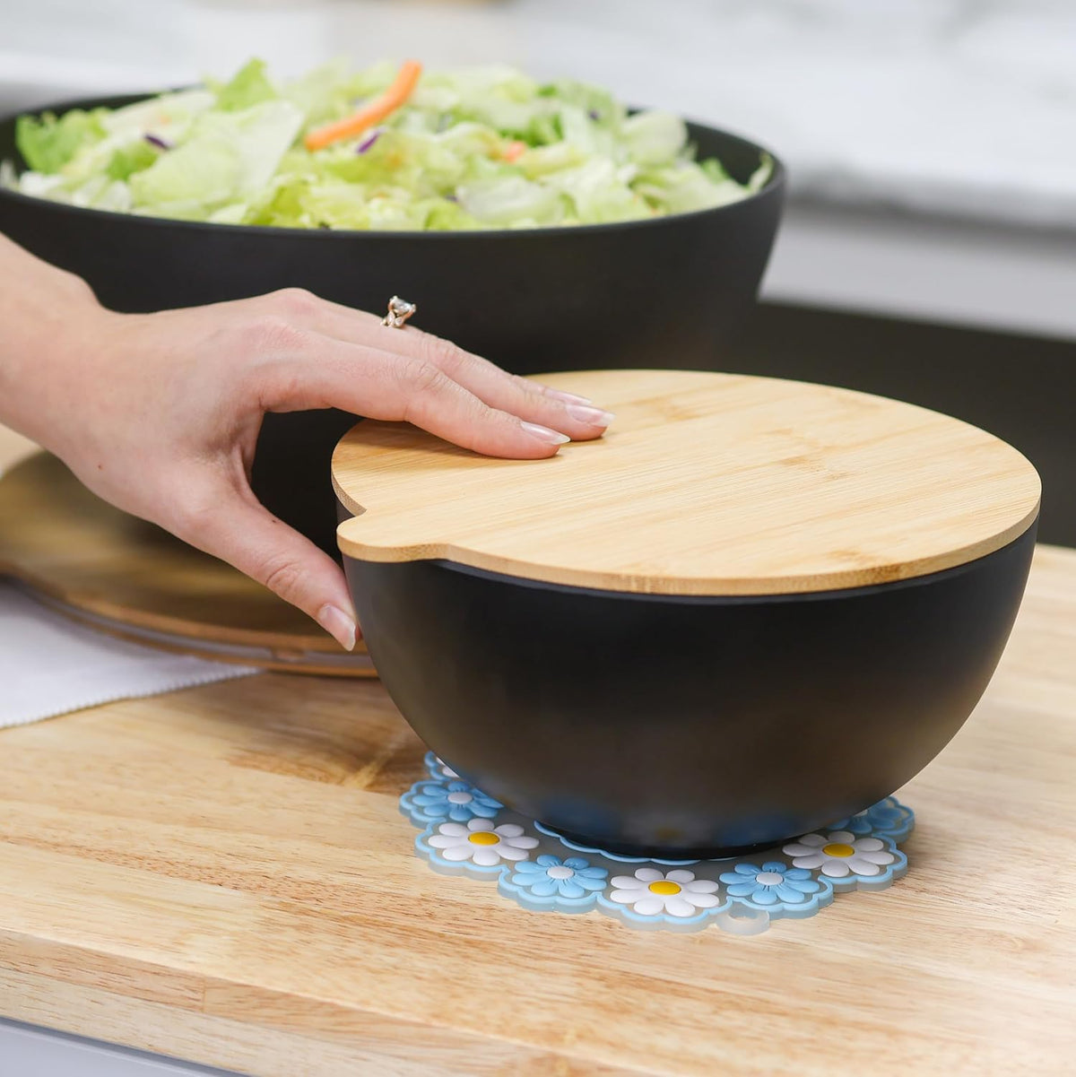 3 Piece Bamboo Fiber Nesting Mixing Bowl Set with Lids S369158