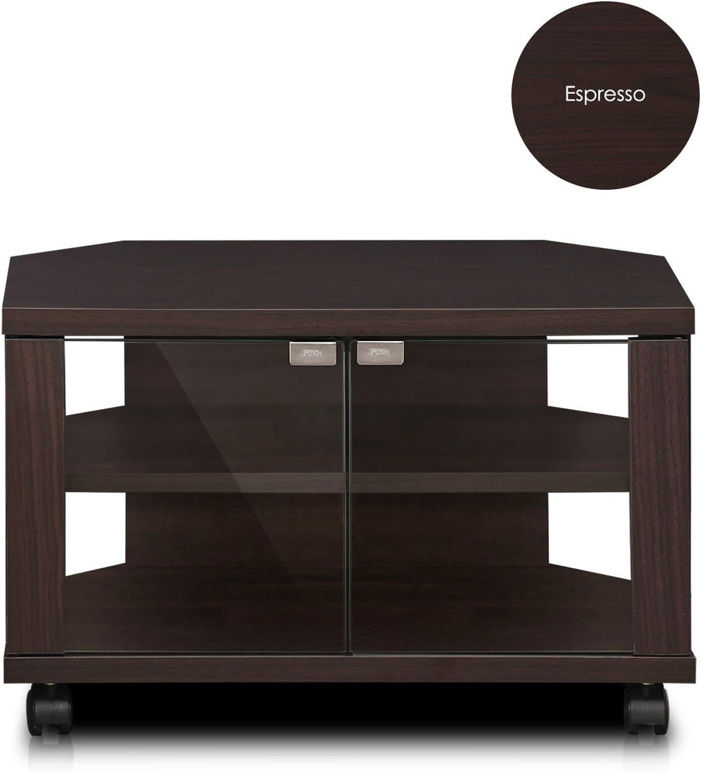 3-Tier TV Stand with Glass Doors and Casters, Espresso Y353
