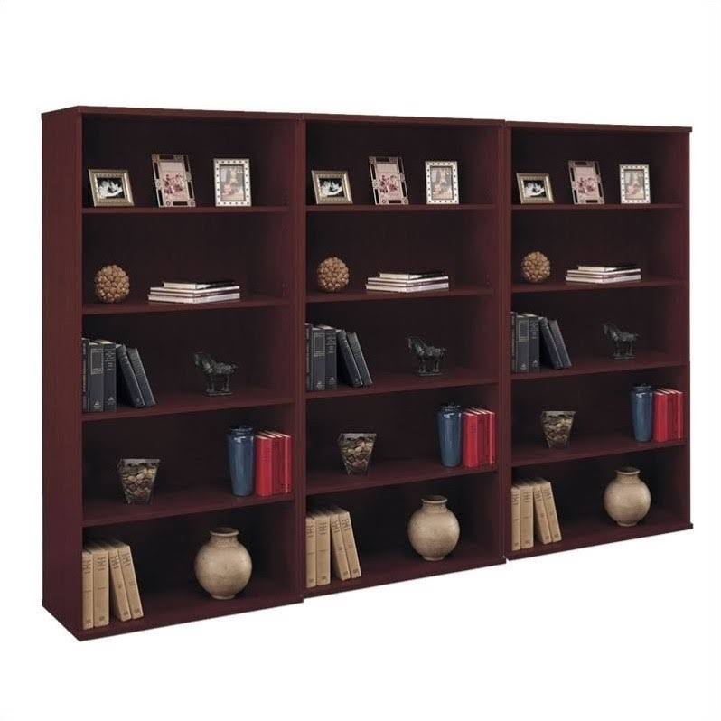 5 Shelf 3 Piece Wall Bookcase Set in Mahogany Y460