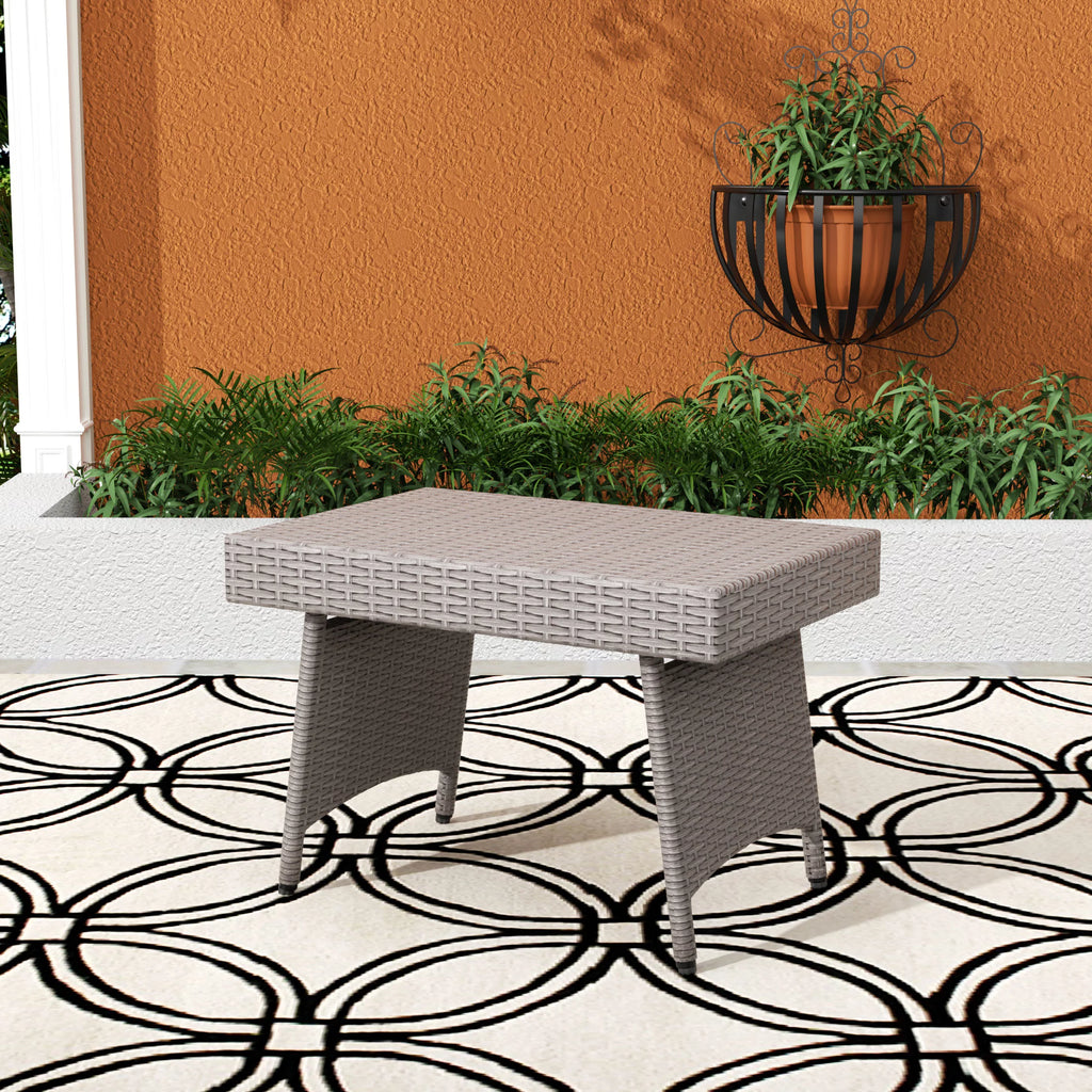 Gray All Weather PE Rattan Wicker Outdoor Folding Side Table Y609