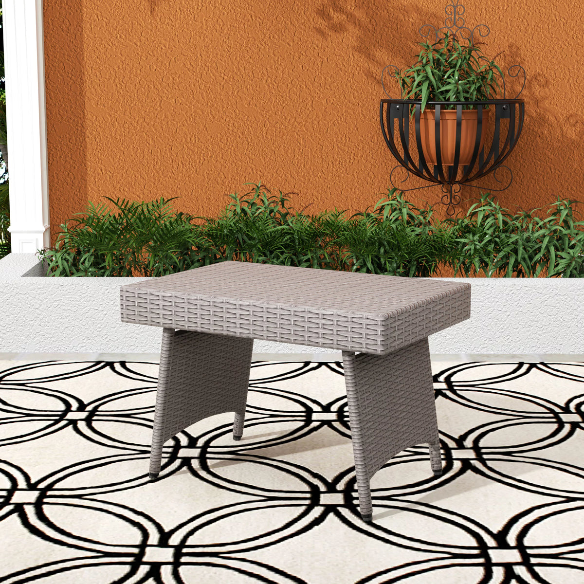 Gray All Weather PE Rattan Wicker Outdoor Folding Side Table Y609