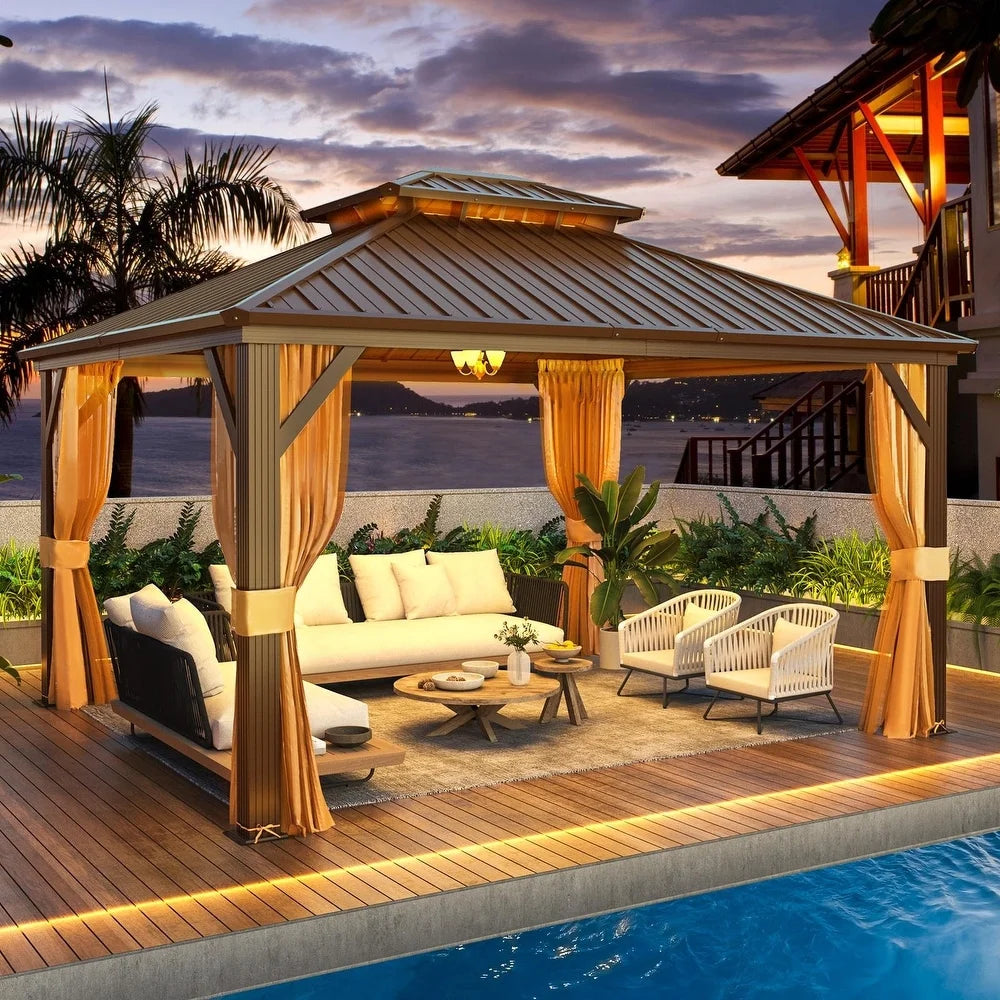 12'x14' Hardtop Gazebo with Galvanized Steel Double Roof & Aluminum Frame R29237