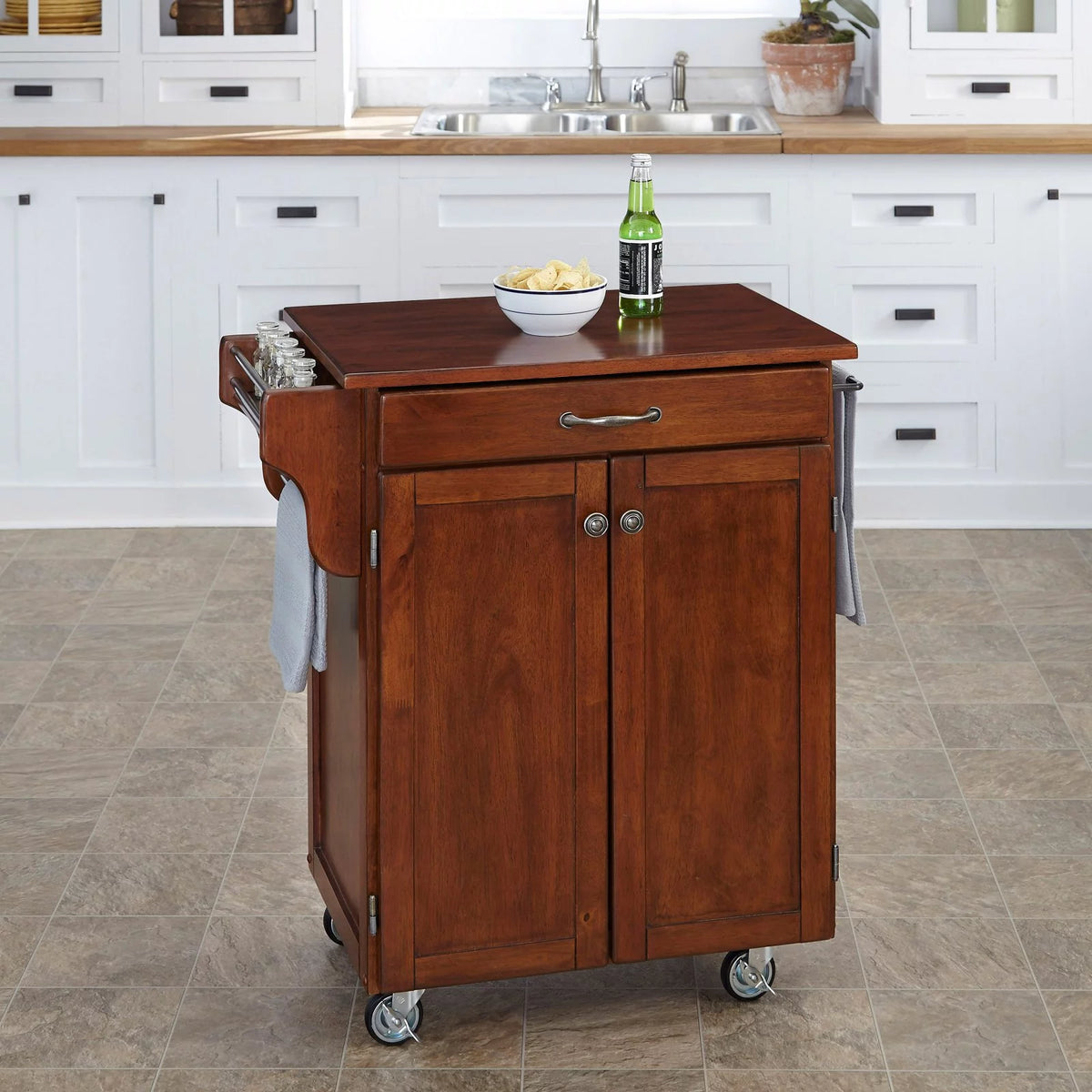 Off White Wood Kitchen Cart I978123