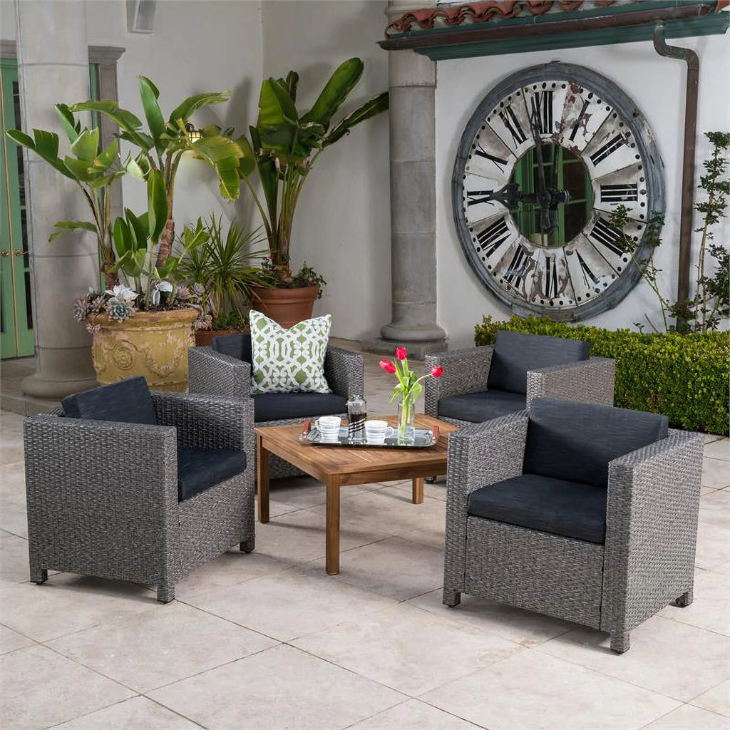 4 Pc Gray Club Chair Set with Wood Coffee Table S970647