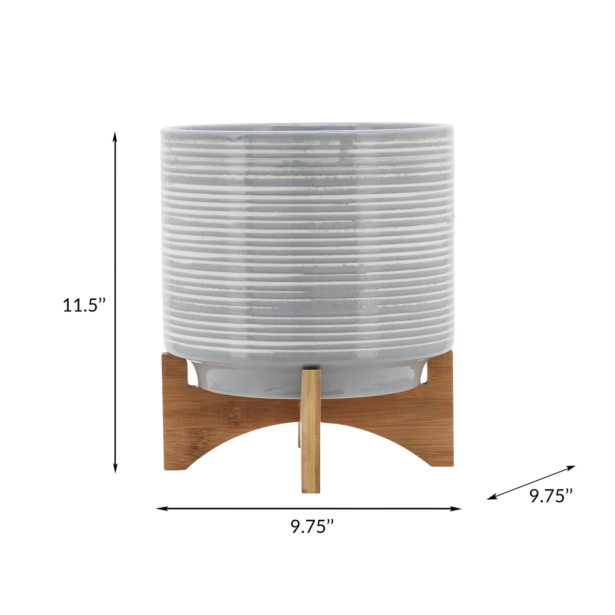 10" Round Striped Ceramic Planter On Stand E530923