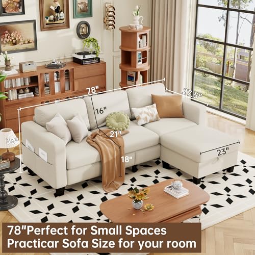 78'' 3 Seater L-Shaped Sectional Sofa with Storage Ottoman V209
