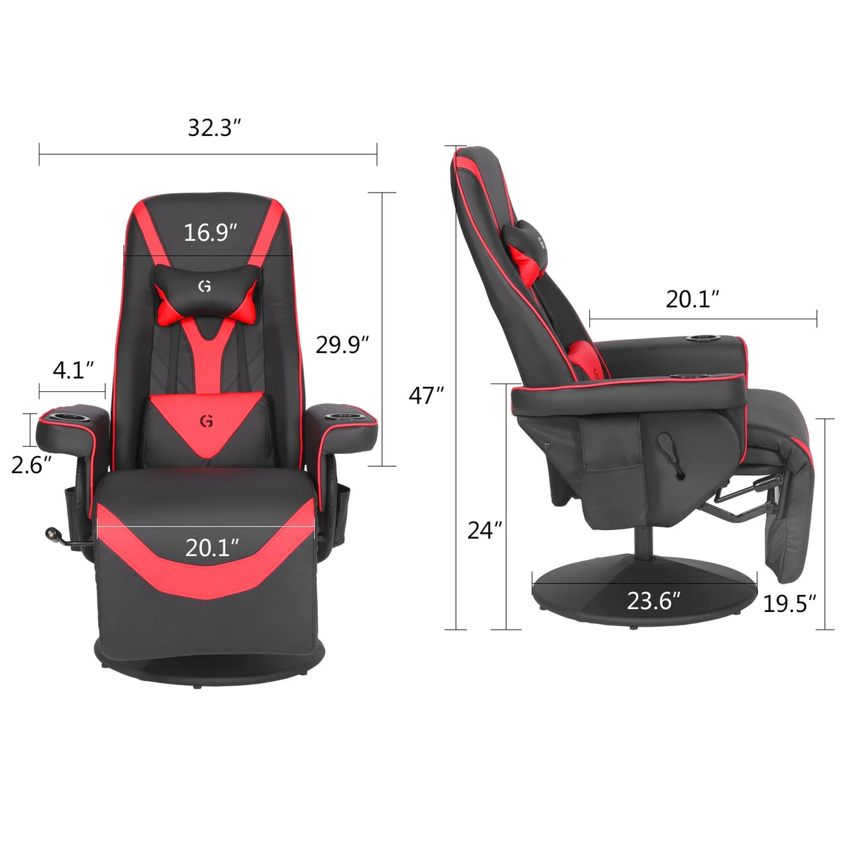 Queen Throne Video Gaming Chair Ergonomic Recliner Racing Chair with Footrest, Black Red J781473