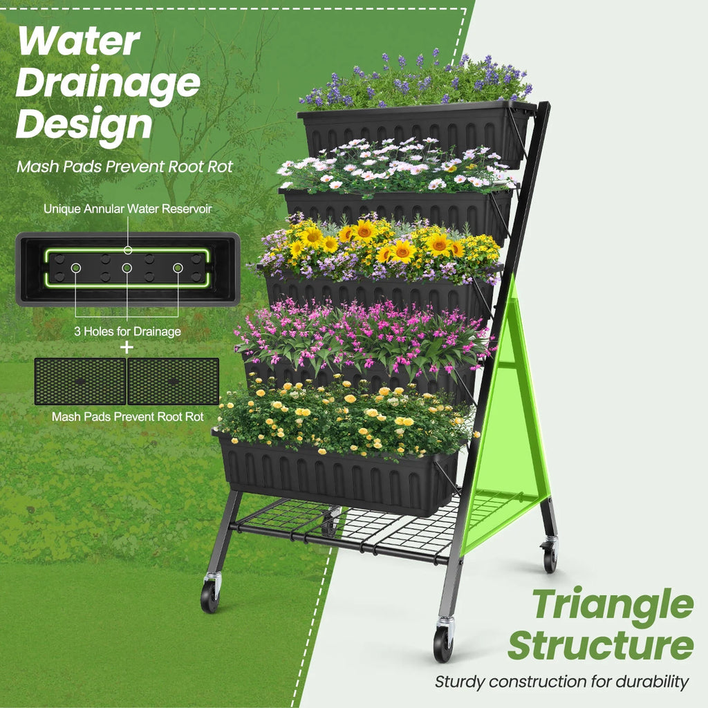 4 ft 5-Tier Raised Garden Bed Planter with Storage Shelf J5590