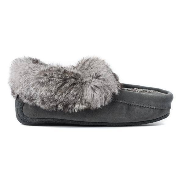 Genuine Rabbit Fur Trim Moccasin E1621