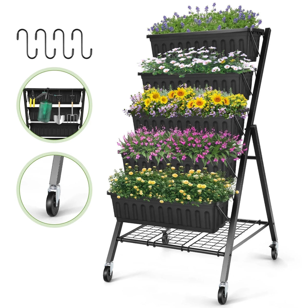 4 ft 5-Tier Raised Garden Bed Planter with Storage Shelf J5590
