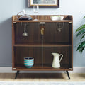 Dark Walnut Double Glass Door Bar Cabinet N2286