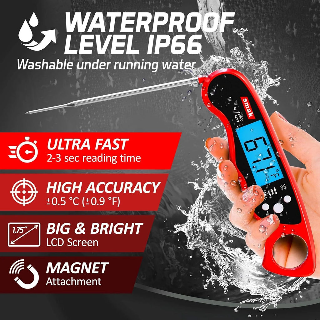 Waterproof Digital Instant Read Meat Thermometer with Backlight LCD T64616