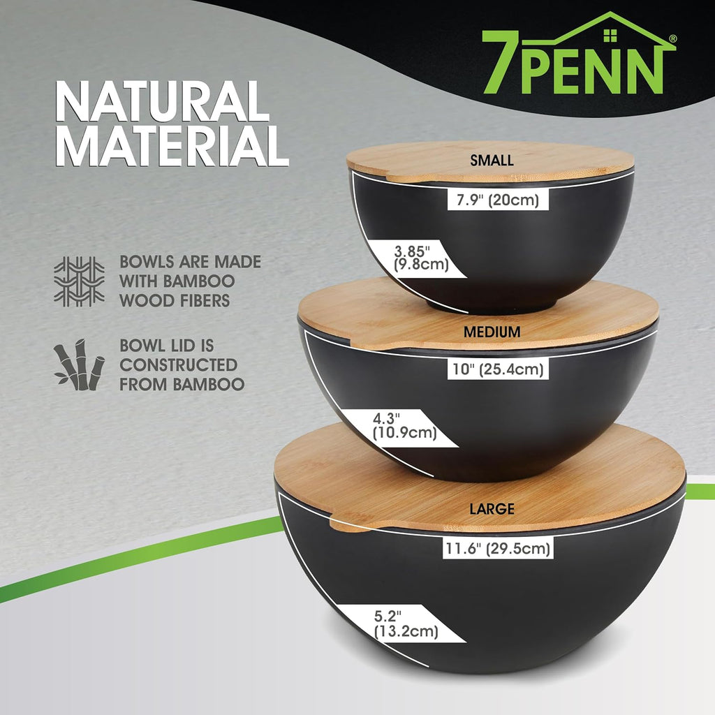 3 Piece Bamboo Fiber Nesting Mixing Bowl Set with Lids S369158