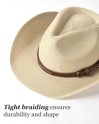 Straw Cowboy Sun Hats with Wind Lanyard UPF 80+ O706833
