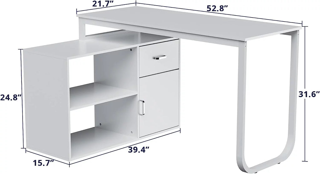 White L-Shaped Computer Desk with Drawer and 2 Shelves X8266