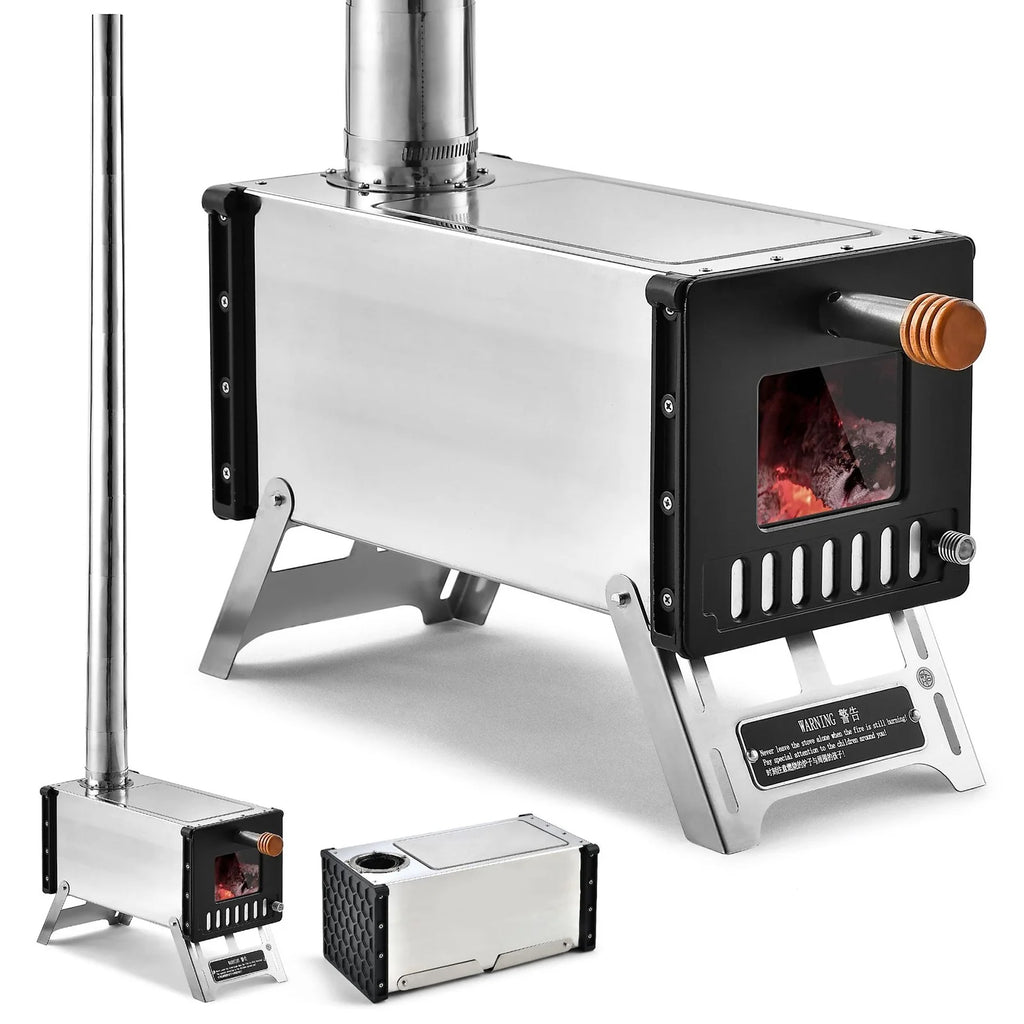 Stainless Steel Portable Camping Wood Burning Stove with Chimney Pipes T7515