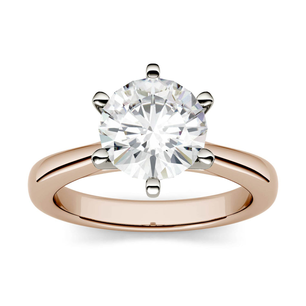 14K Rose Gold Moissanite Round Solitaire Engagement Ring 1.90 DEW Y464