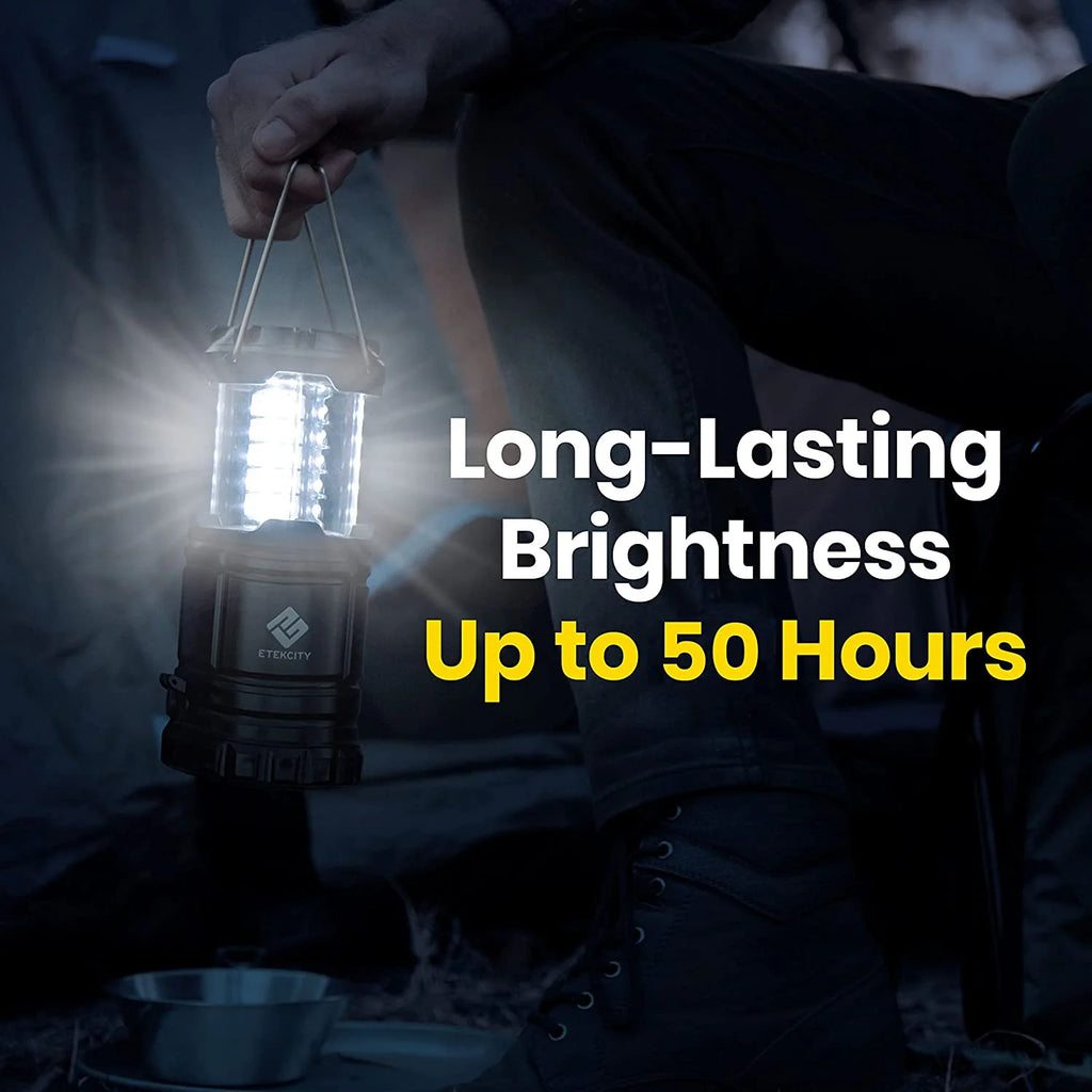 4 Pack Portable LED Camping Lantern with 12 AA Batteries, Black, Collapsible Y237656