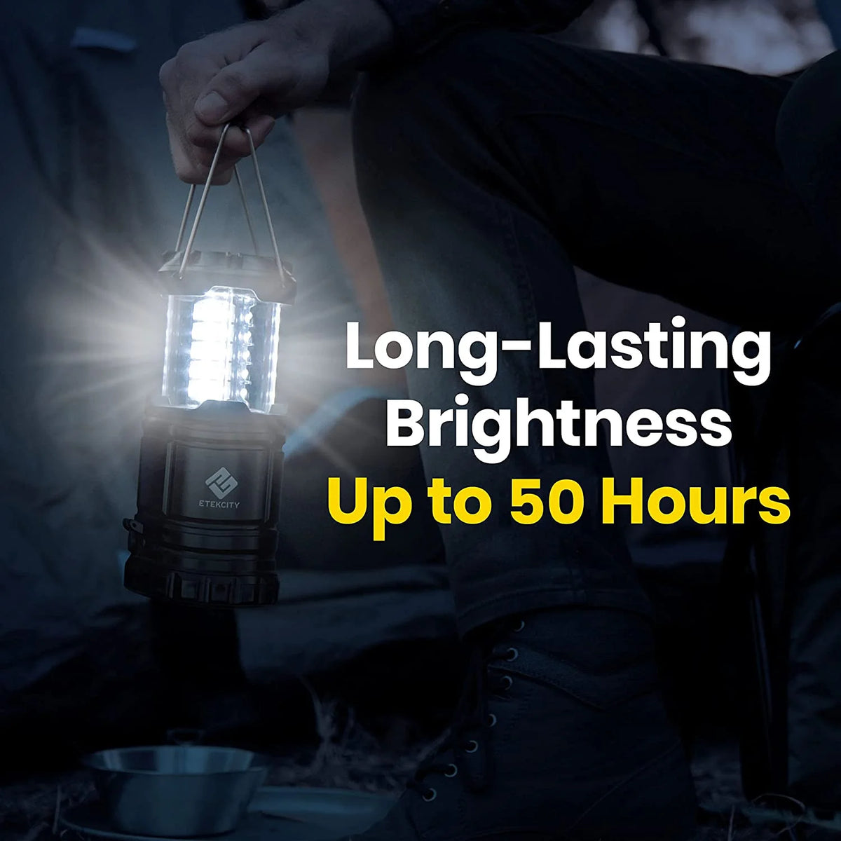 4 Pack Portable LED Camping Lantern with 12 AA Batteries, Black, Collapsible Y237656