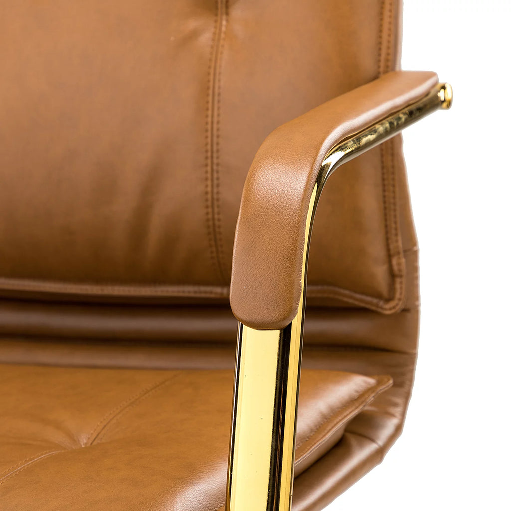 Camel Vegan Leather Task Chair with Tufted Mid Back Armrest Swivel Adjustable P402455