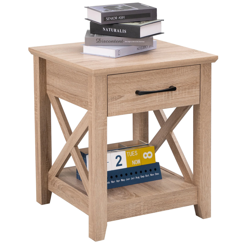 Farmhouse X-Design End Table with Storage Drawer T427349