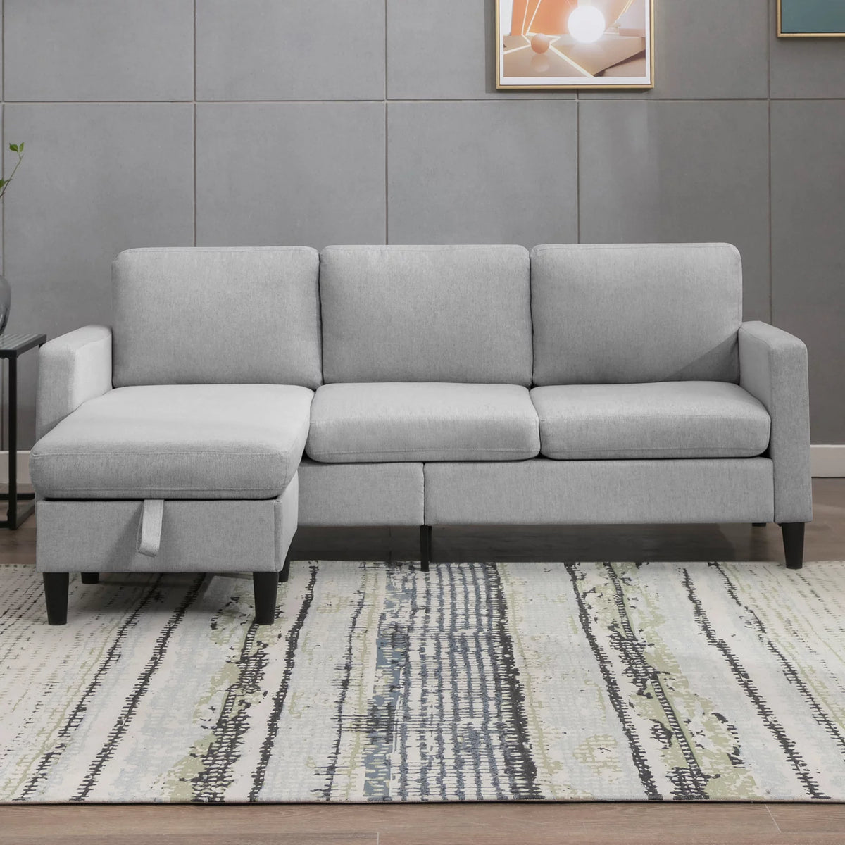 Modern Dark Grey Sectional Sofa with Storage Ottoman Y697