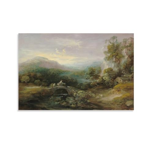 Mountain Landscape with Bridge Canvas Wall Art W147