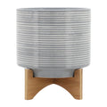 10" Round Striped Ceramic Planter On Stand E530923