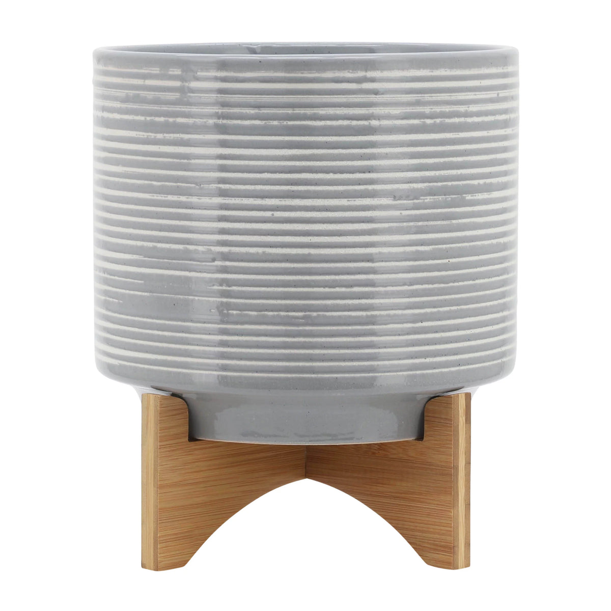 10" Round Striped Ceramic Planter On Stand E530923