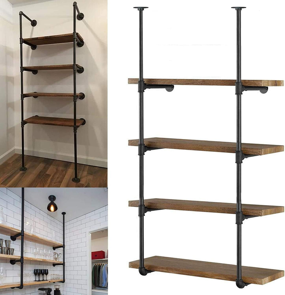 Industrial Wall Mount Iron Pipe Shelving 5 Tier Black G44671