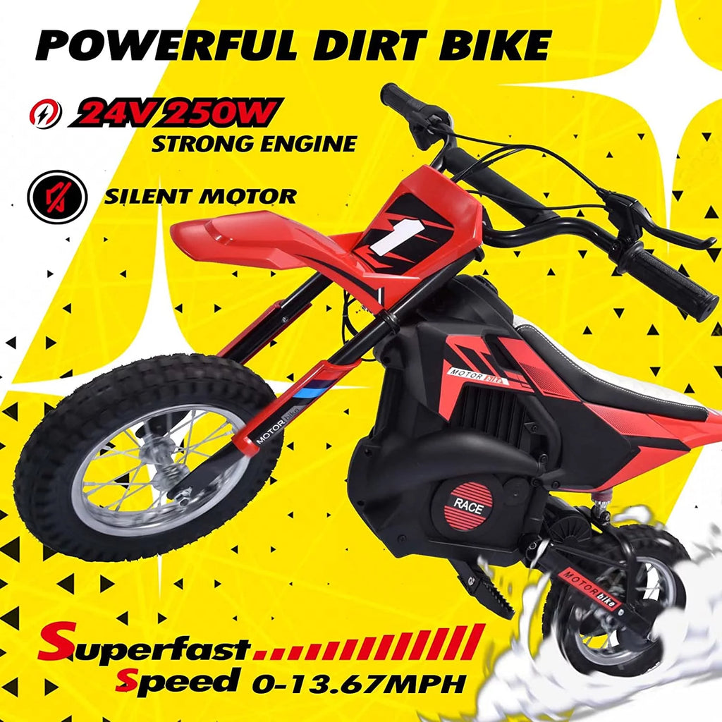 24V Kids Electric Dirt Bike with Rubber Tire, Suspension & Leather Seat C44771