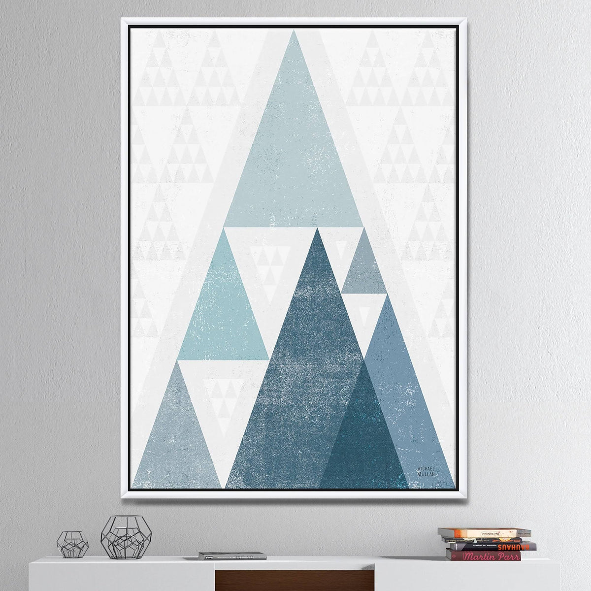 Minimal Triangles III Blue Framed Canvas I945008