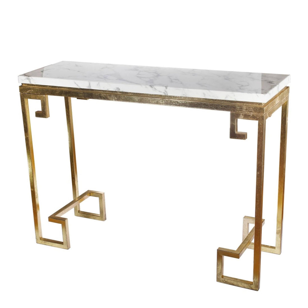 Modern Iron Console with Stone Top Gold White M880