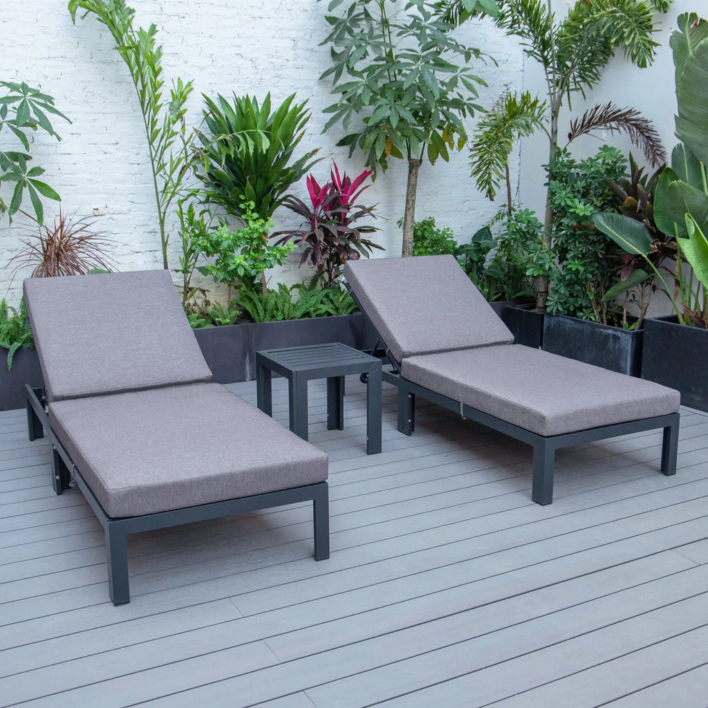 Outdoor Chaise Lounge Chair Set of 2 with Side Table & Cushions O72680