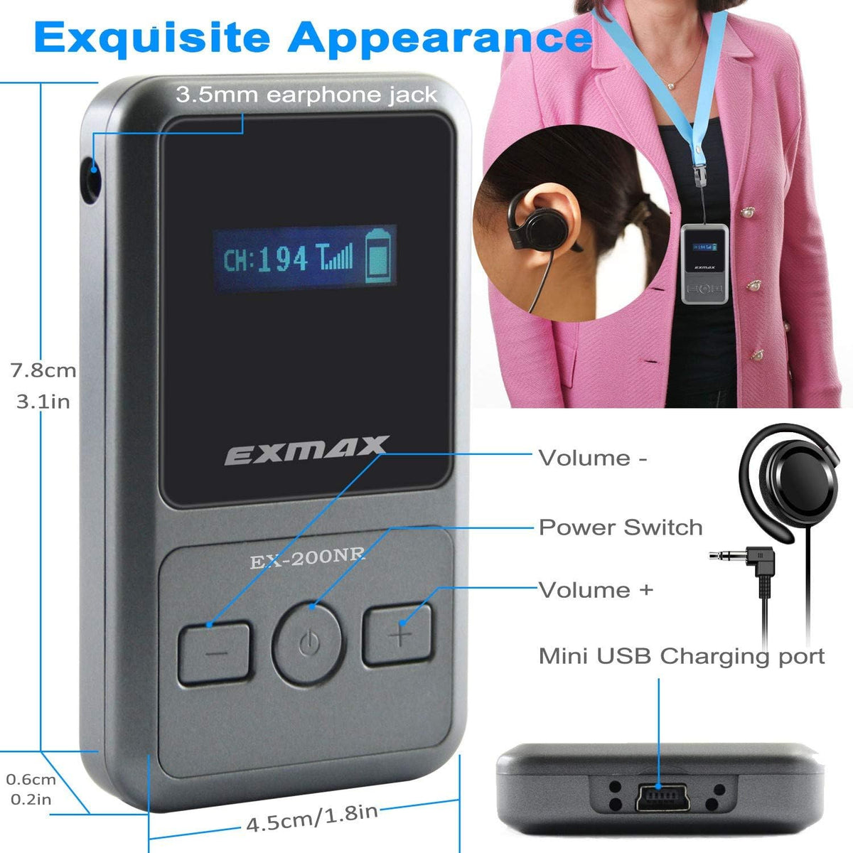 UHF Wireless Simultaneous Translation System Transmitter Receiver 200 Channels 1 Transmitter & 5 Receivers E208
