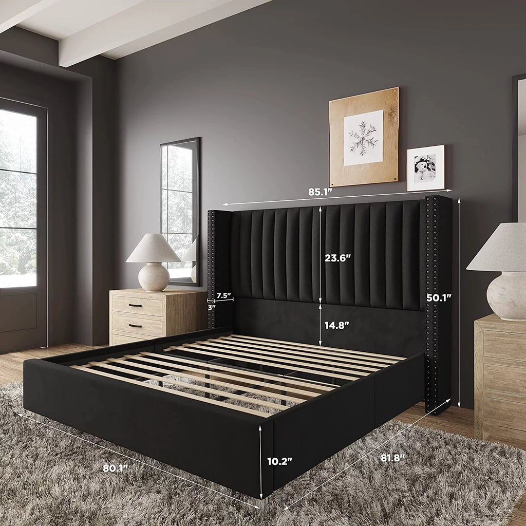King Size Velvet Upholstered Bed Frame Y195746