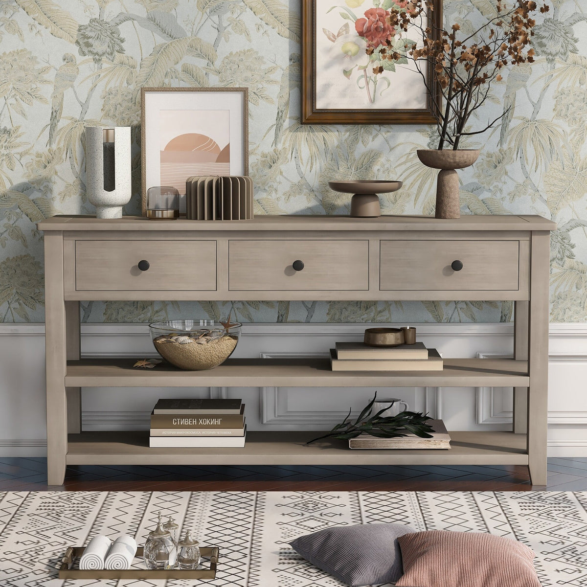 Solid Wood Console Table with Drawers and Shelves P830