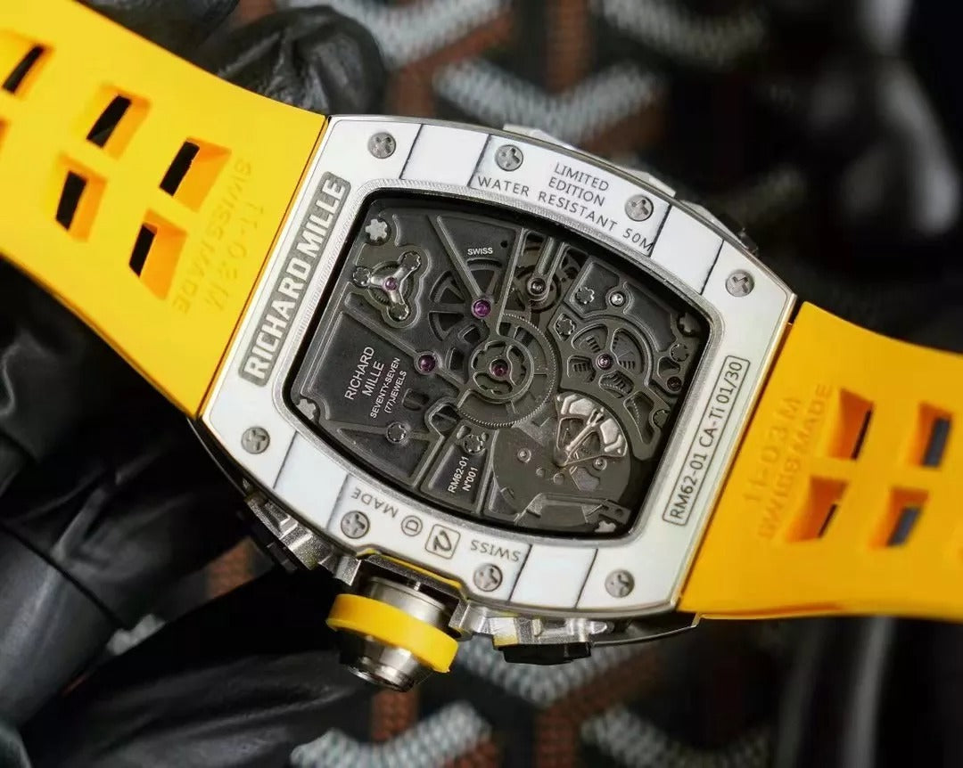 White Bezel Yellow Rubber Strap Tourbillon H56426
