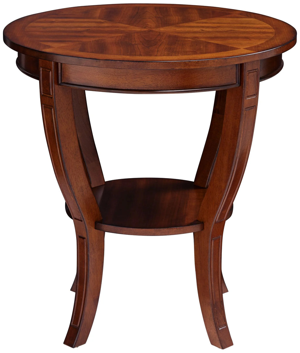 Vintage Cherry Wood Round Side Table with Lower Shelf N62122