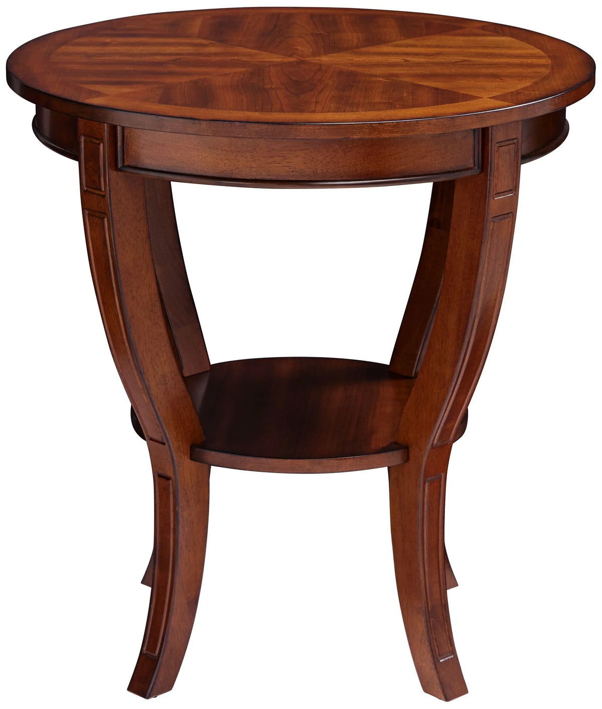 Vintage Cherry Wood Round Side Table with Lower Shelf N62122