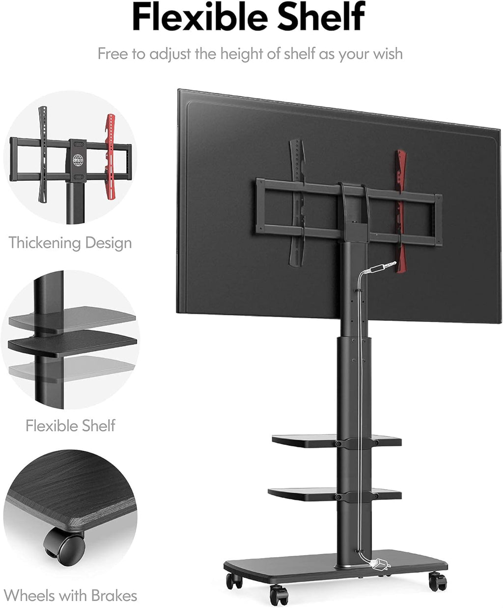 Rolling TV Stand on Wheels for 32 to 65 Inch Flat Screen TV, Black F669956