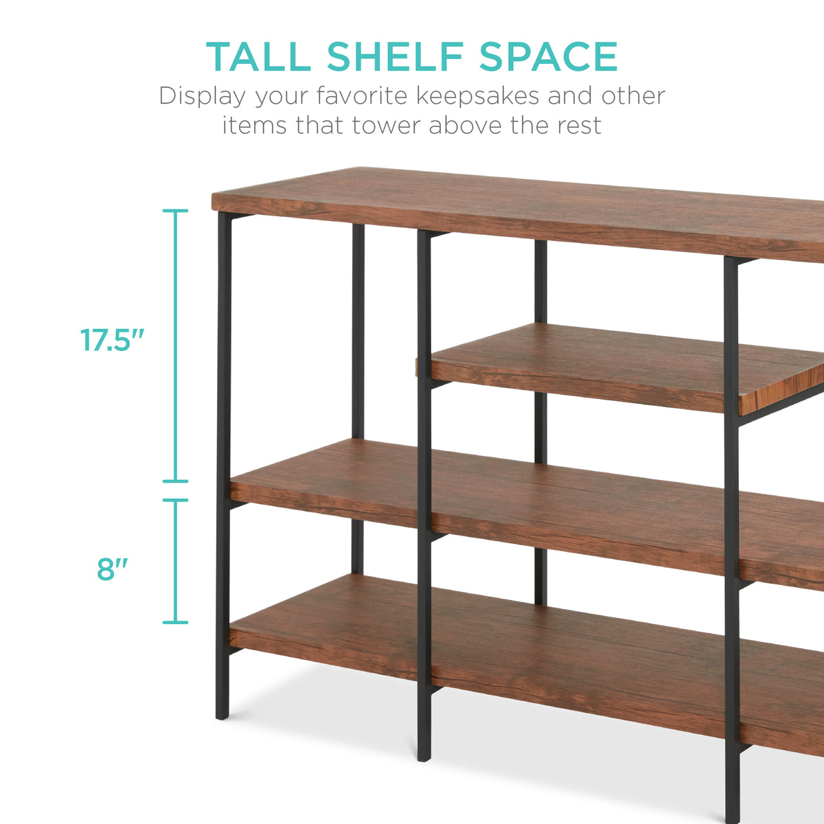 Industrial 4-Tier Console Table with Tall Shelves, Metal Frame B817436