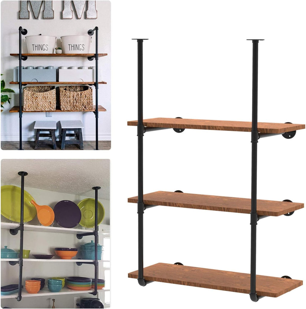 Industrial Wall Mount Iron Pipe Shelving 5 Tier Black G44671