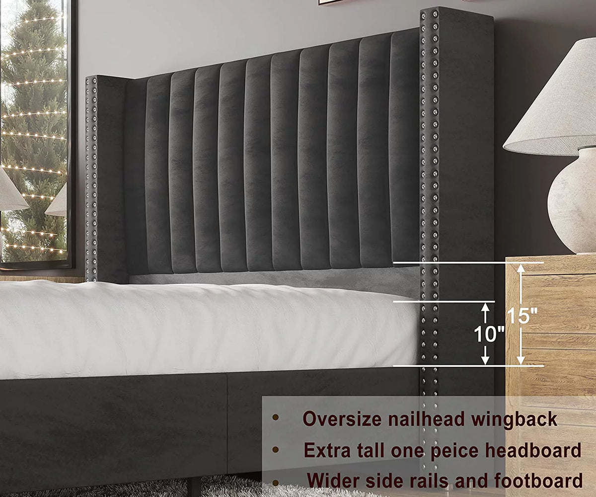 King Size Velvet Upholstered Bed Frame Y195746