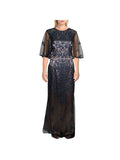 Navy Embroidered Lace Floral Formal Dress 10 C442