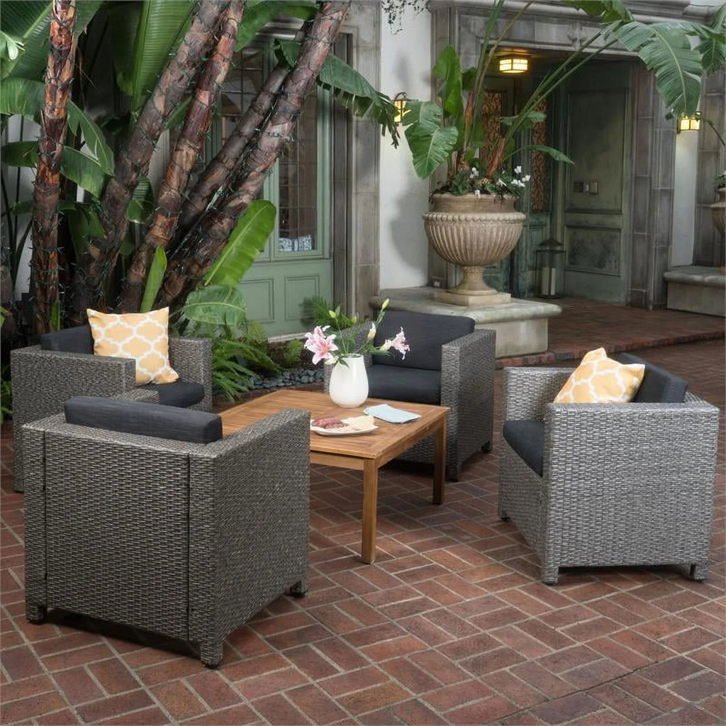 4 Pc Gray Club Chair Set with Wood Coffee Table S970647