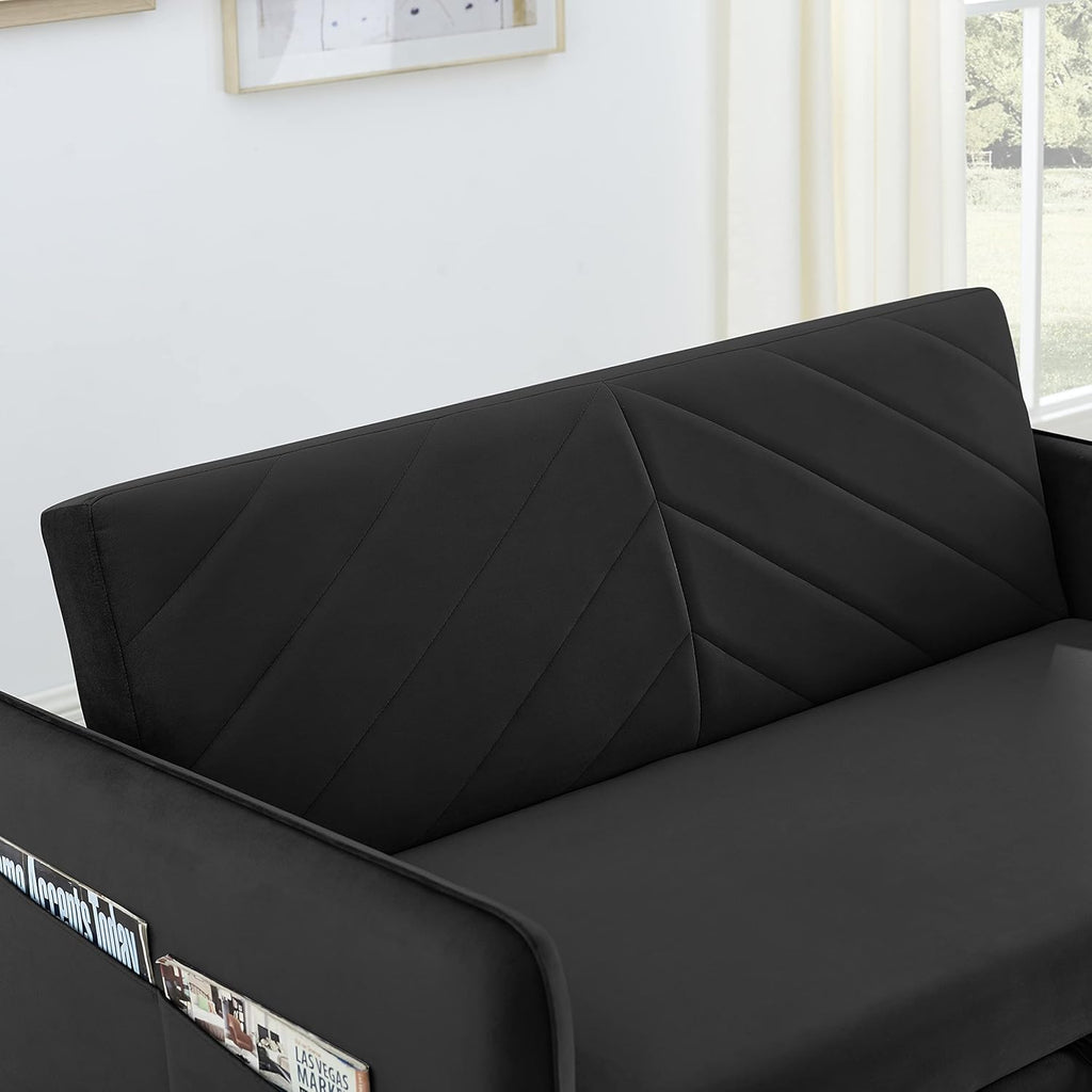 Black Velvet 3 in 1 Loveseat Sleeper Sofa with Pull Out Beds R8172