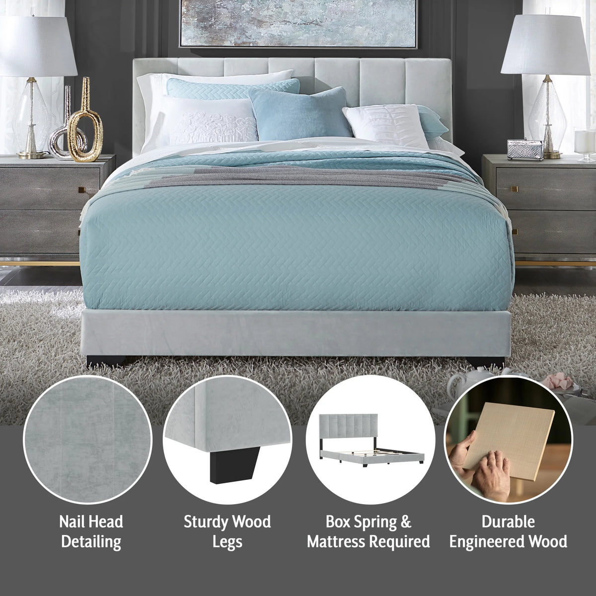 Platinum Gray Upholstered Queen Bed G370