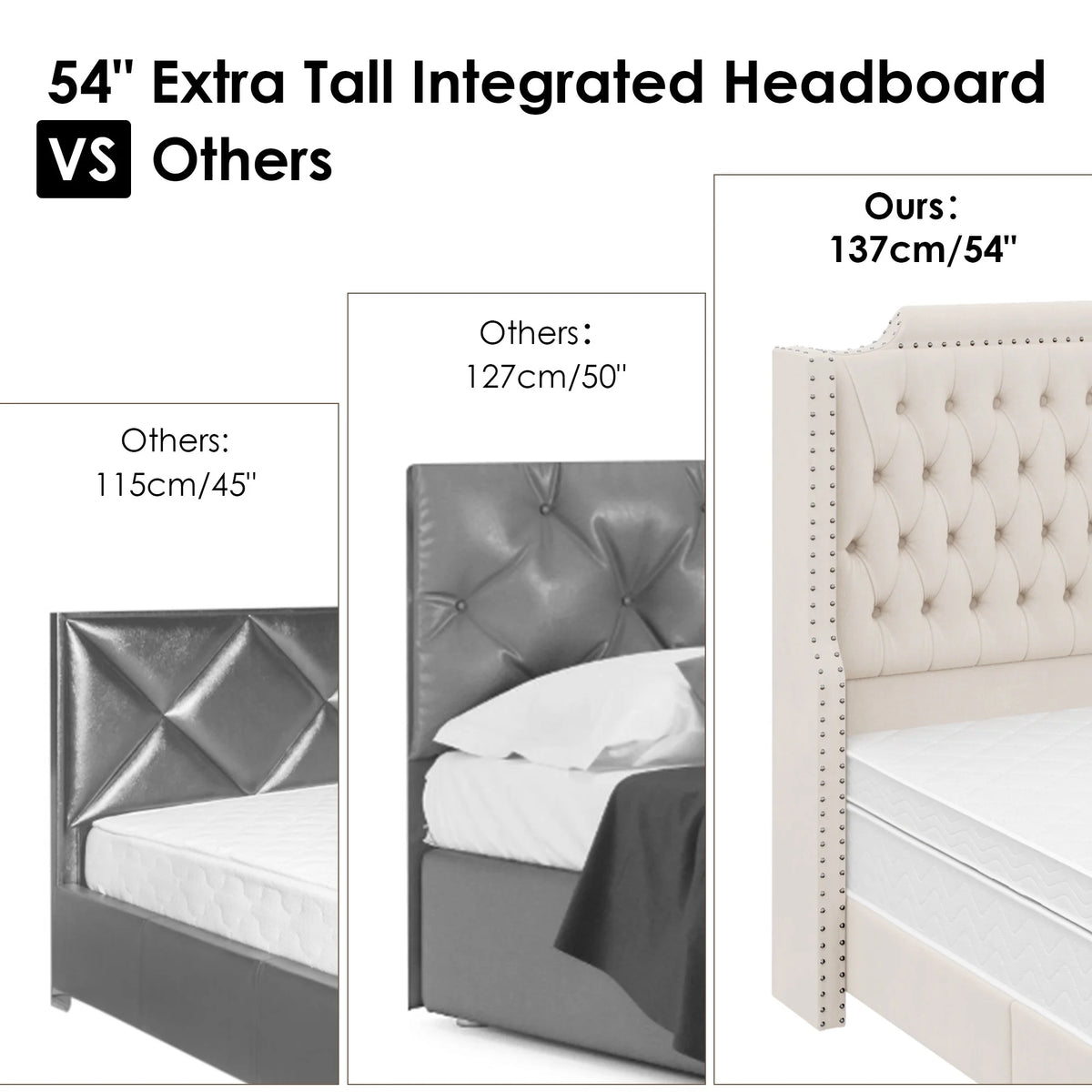 Queen Size Off-white Velvet Upholstered Bed Frame with Headboard and Footboard C40348
